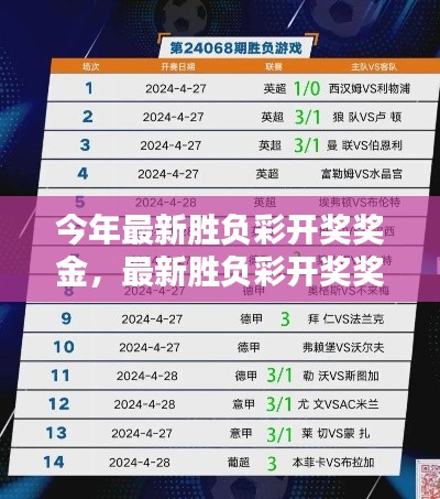 最新胜负彩开奖奖金全面解析,揭秘今年奖金分配与中奖秘籍